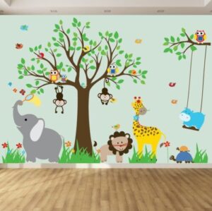 cartoon theme kids room wall painting design