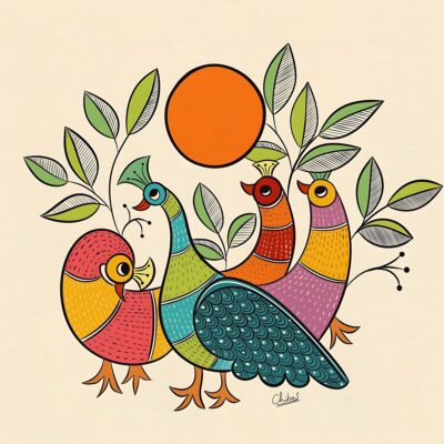 Dhokra pattern office wall painting design