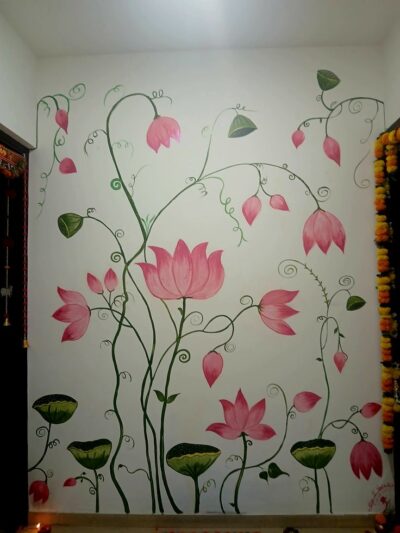 Lotus theme office wall painting design