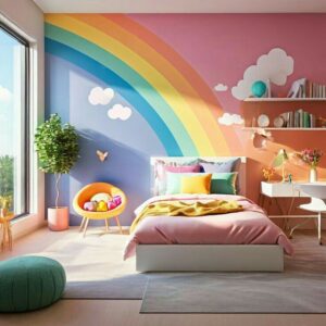 rainbow kids room wall painting design