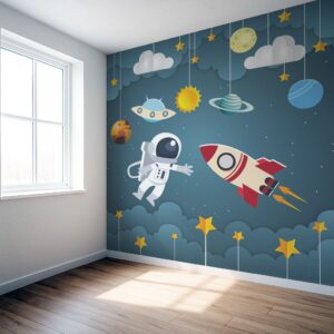 space theme kids room wall painting idea