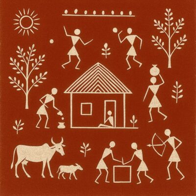 Warli art office wall painting design by Colorwale